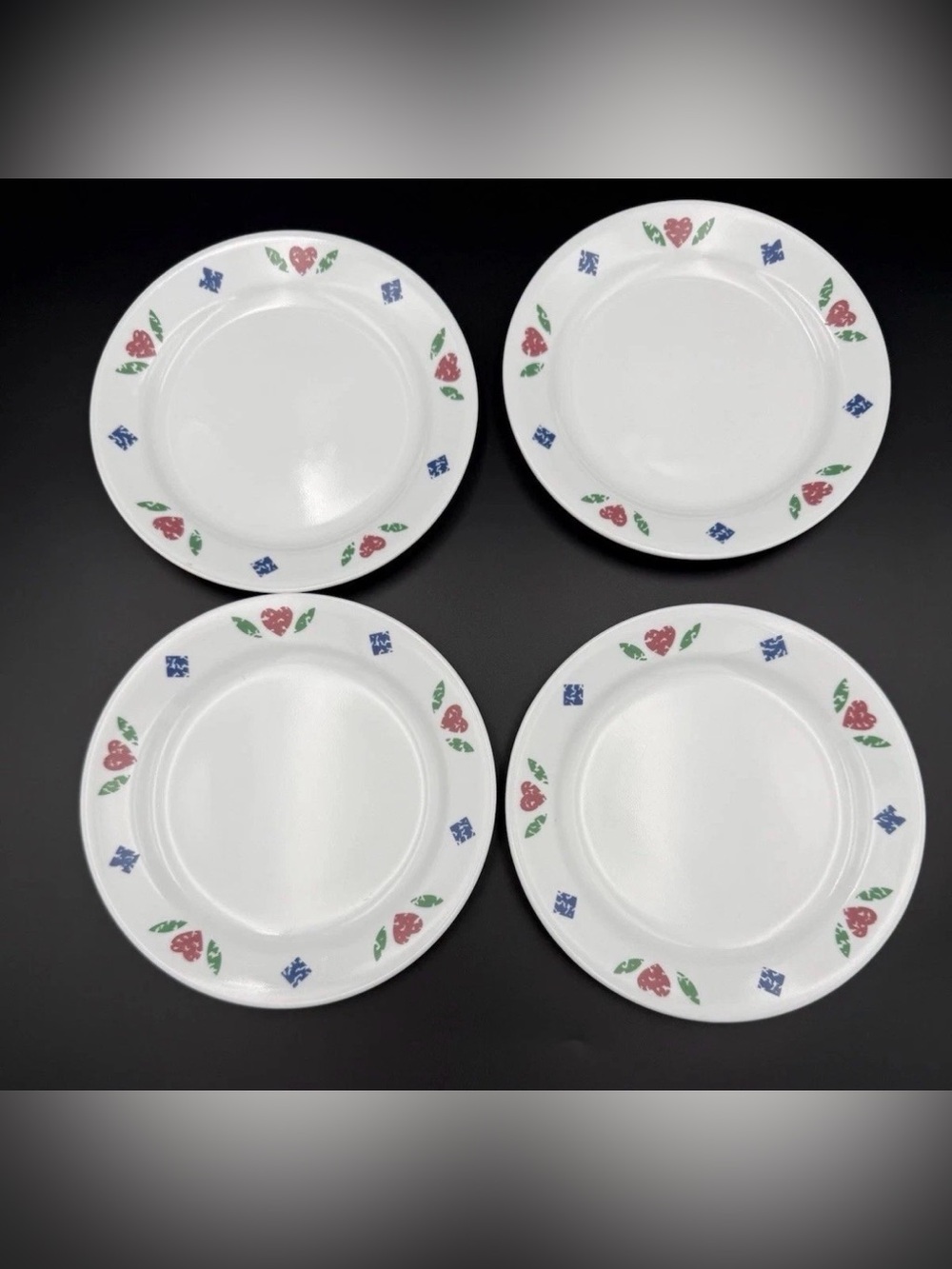Vintage CORELLE Quilt Heart Diamond Pattern 7.25" Bread & Butter Plates Set Of 4